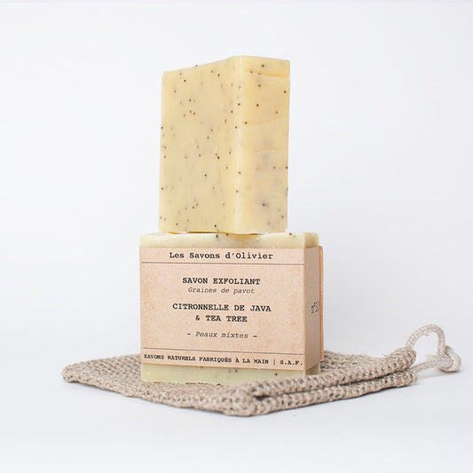 savon exfoliant saponifié à froid à la citronnelle et Tea tree