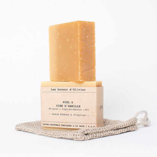 savon saponifié à froid pour peau fragile au miel et cire d'abeille